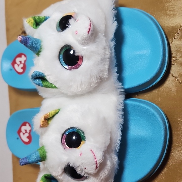 TY Kids Unicorn Slippers - Blue and White - Picture 9 of 9